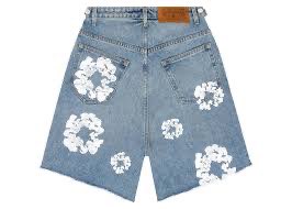 Short à fleurs en jean - bleu